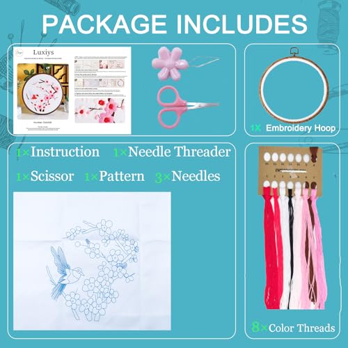 Image of Luxiys Embroidery Kit Cross Stitch Kit for Beginners with Exquisite Flower and Bird Designs (Magpie Ascending Plum Blossom) (Brown), LXS-EK02
