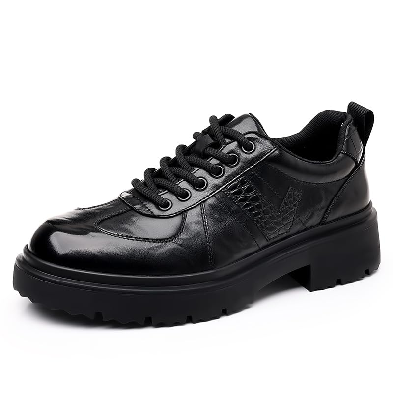Men's Leather Thick-Soled Oxford Shoes Comfortable Handmade Round Toe Slip-on Non-Slip Embossed Sole Lace-up Formal Derby Shoes Suitable for Casual Business Work Office Wedding Dress4