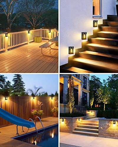 4 Pack Solar Fence Lights Outdoor Garden, Solar Outdoor Wall Lights Waterproof Retro LED Wall Lights for Garden Fence Patio Decking Gate Yard Decoration (Warm White)