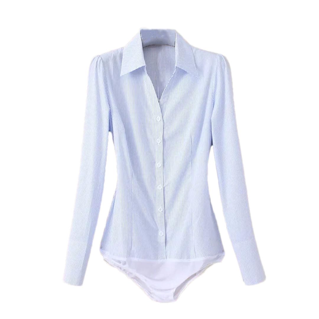 Hndudnff Damskie body z długim rękawem, śpioszki, bluzki biurowe, koszule, biznesowe, do pracy, topy, kombinezon, niebieski, XL