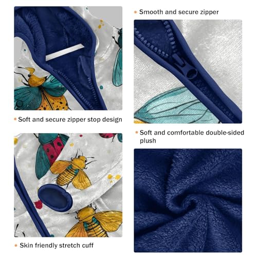 Colorful Bugs Pattern Design Toddler Fleece Jacket Girl Boys Hooded Fleece Jacket Coat Warm Outwear Zip-up 3-10T3