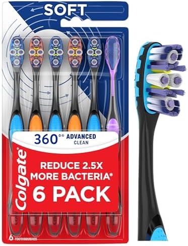Colgate 360 Advanced Clean Adult Soft Toothbrush Pack, 6 Soft Bri...