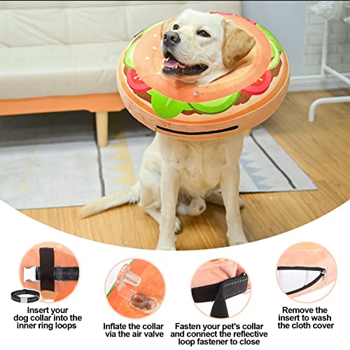 Image of BEAUTYZOO Dog Cone Alternative After Surgery for Large Medium Small Dogs, Soft Inflatable Cone Collar for Dogs Cats, Dog Neck Donut E Collar Dogs Recovery Collar to Stop Licking, Brown Burger, L