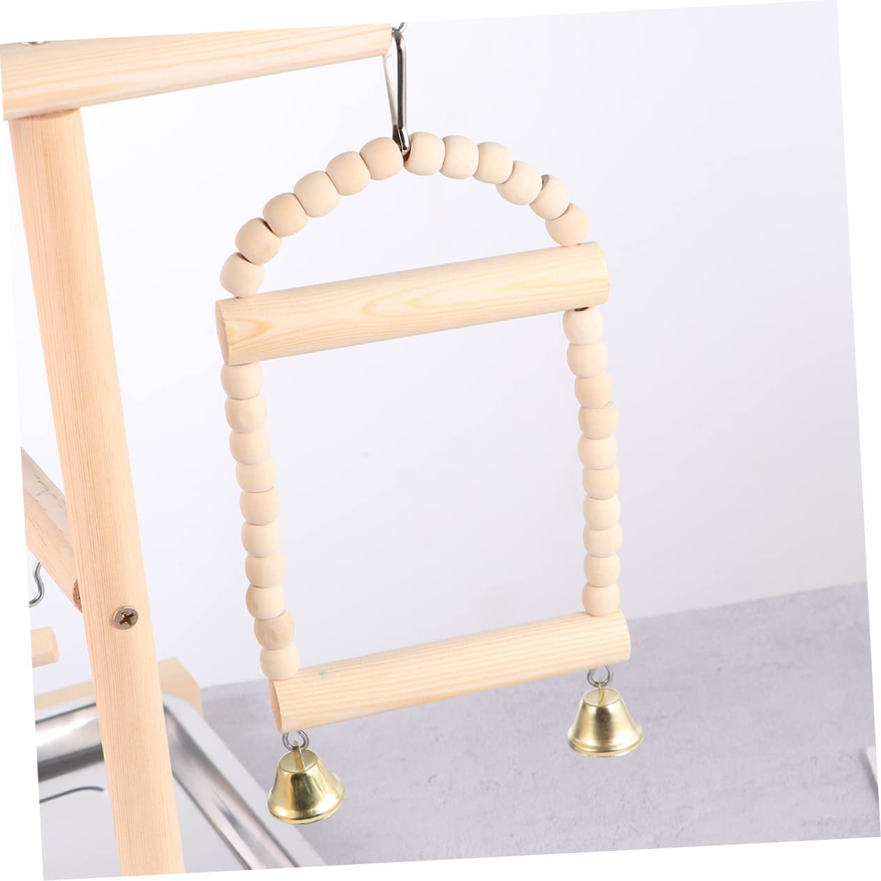 Hohopeti 1pezzi Altalena Per Pappagalli Legno Con Supporto Da Appendere Giocattolo Divertente Per Uccelli Accessorio Per Gioco e Allenamento Di Parrocchetti e Pappagalli Beige