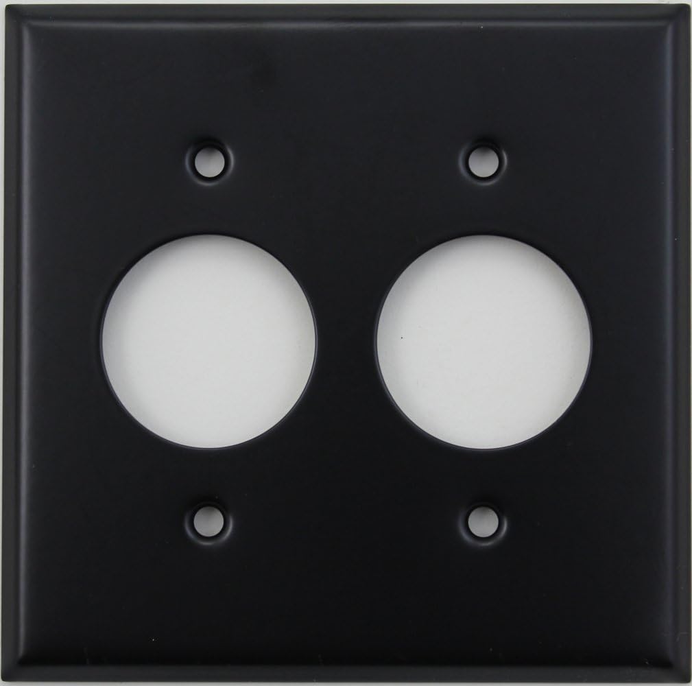Black 2 Gang Wall Plate - Two 1 3/8" Round Openings (2 Single Round Electrical Outlet)