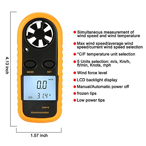 Piscatorzone Pocket Anemometer Handheld Mini Wind Speed Temperature Gauge With Digital Lcd Display For Windsurfing Kite Flying Sailing Surfing Fishing #TOP4