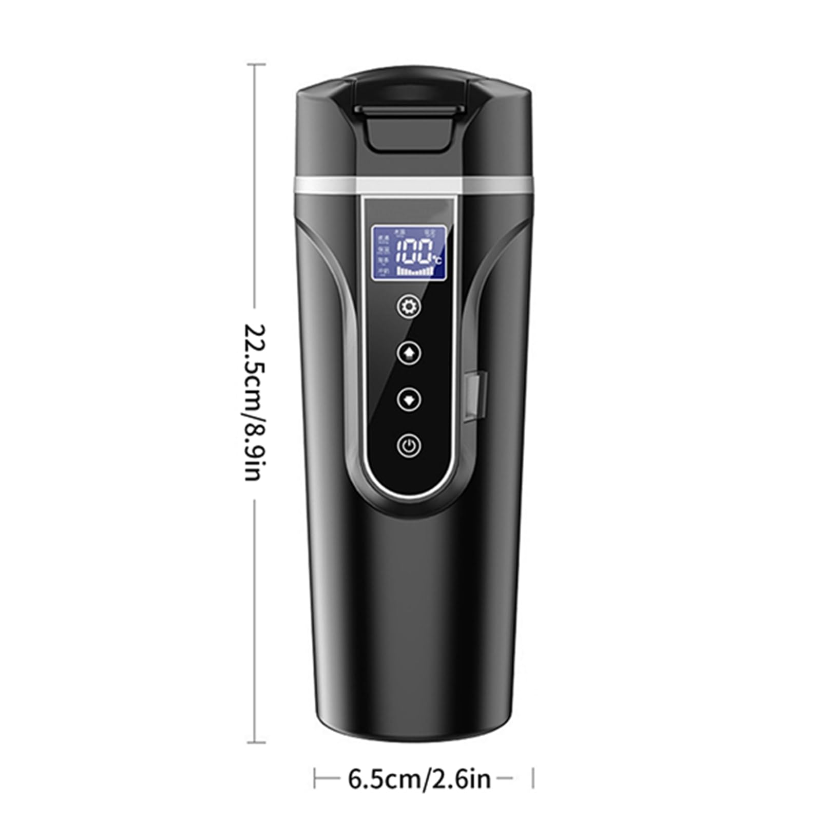 Yctze Kubek do Podgrzewania Samochodu - Kubek na wodę ze Stali Nierdzewnej 500 Ml z Inteligentnym Wyświetlaczem Temperatury LCD, Szybkie Nagrzewanie 12 V/24 V ze szczoteczką - Akcesoria Samochodowe