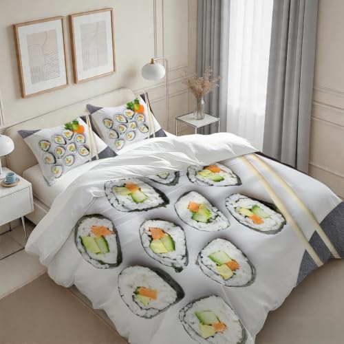 Housse de couette 200x200 sushi parure de lit microfibre facile à laver sans repassage