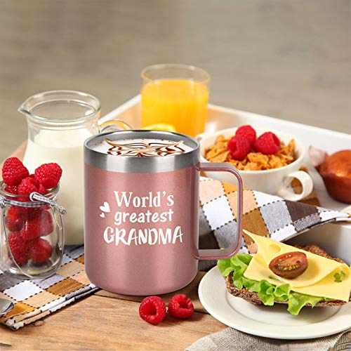 Cpskup Mother's Day Gifts, World's Greatest Grandma Stainless Steel Coffee Mug, Mother's Day Birthday Gifts For Grandma Grandmother Gigi Nana, 12Oz Insulated Travel Mug With Lid And Handle, Rose Gold #TOP6