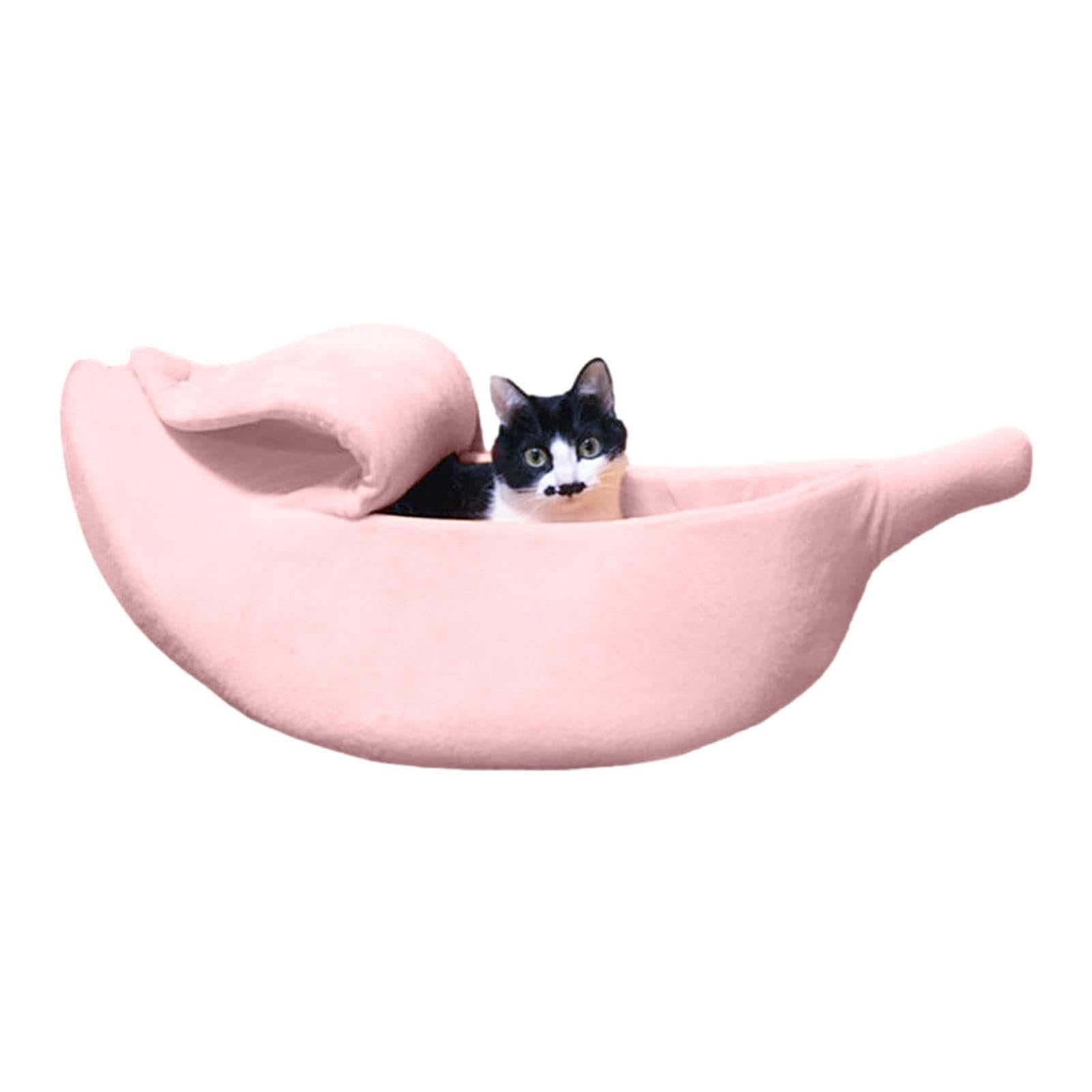 Cat Banana Bed Cute Design Portable Half-Open Lid Design Short Plush Fabric