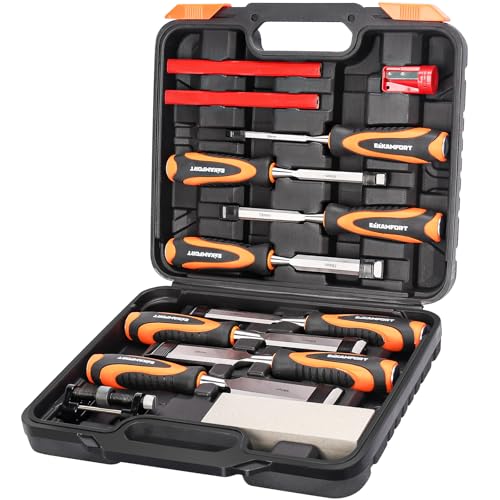 Ezkamfort 13-Piece Chisel Sets Chisel Set Wood Chisel Set Wood Chisel Sets Chisels Set with Sharpening Stone Honing Guide and Storage Case