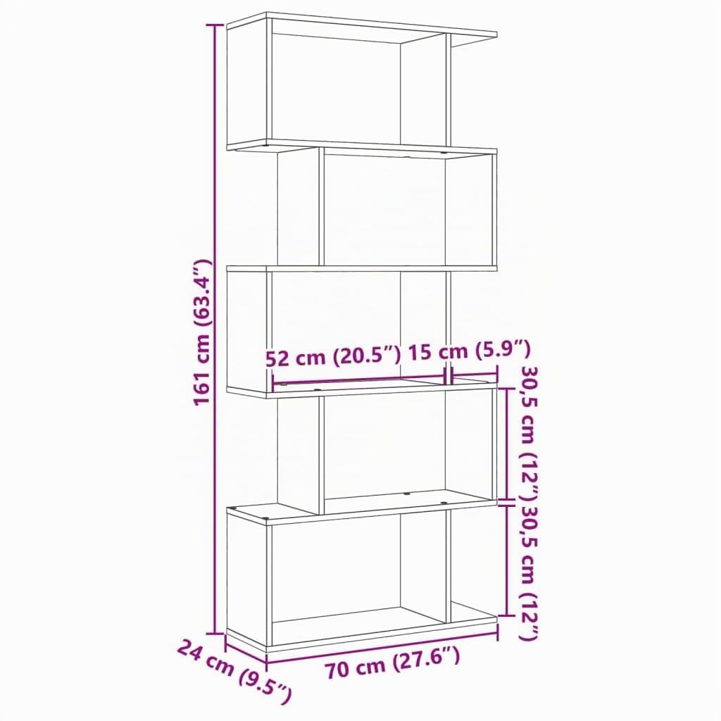 vidaXL Libreria Divisorio 5Piani Grigio Cemento 70x24x161cm Truciolato