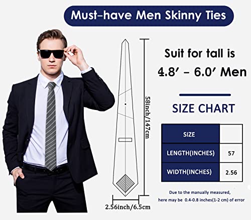 Image of Mantieqingway Mens Skinny Ties,2.56 inch Cotton Neckties Striped Plaid Ties for Groom Groomsmen Wedding Party Christmas