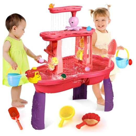 SUPER JOY Water Table for Toddlers 3-5 | 3-Tier Toddler Water Table for Kids Outdoors Play | Kids Activity Table Water Play Table with Rain Showers Splash Pond for Toddlers Boys Girls 3 4 5 6 7 8