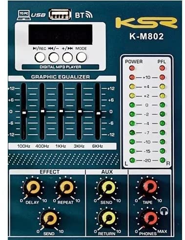 Mesa De Som 8 Canal Ksr Pro Usb Gravador Bluetooth