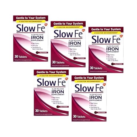 Slow Fe Slow Release Iron Supplement, High Potency, Once a Day, Gentle on System, 30 Tablets (Pack of 5) Cover