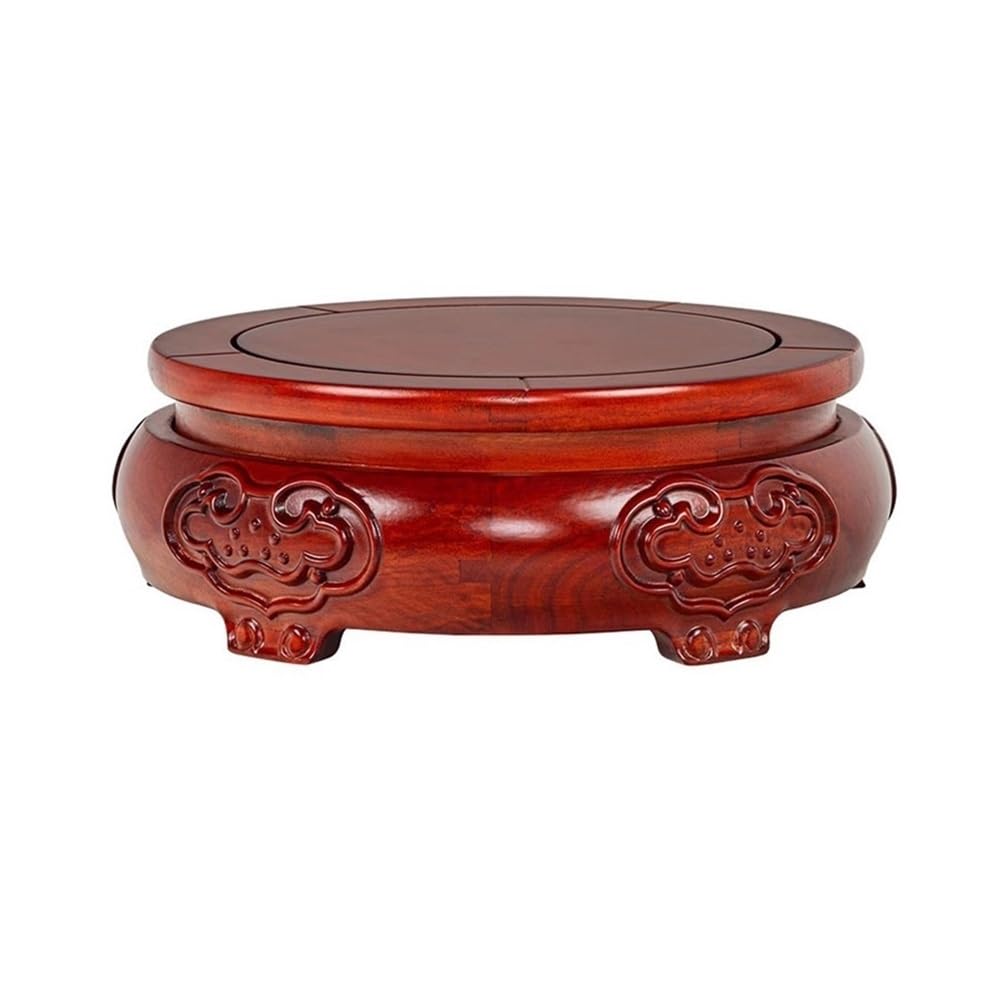 birene Vase Stand Round Wood Pedestal Display, Relief Sculpture Brackets, for Indoor Bonsai Teapot Vase(S)