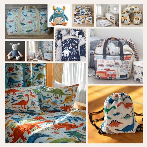 Dinosaurier Premium Baumwollstoff für Kinder - Dino Kinderstoff & Jungenstoff - Stoffe zum Nähen - Baby Dinos wie T‑Rex & Stegosaurus für Kleidung, Accessoires & Deko - keine Meterware immer 50x150cm