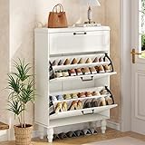 Tribesigns Shoe Cabinet with Flip Drawers: White Shoe Organizer Cabinet with 3 Drawers, Slim Freesta