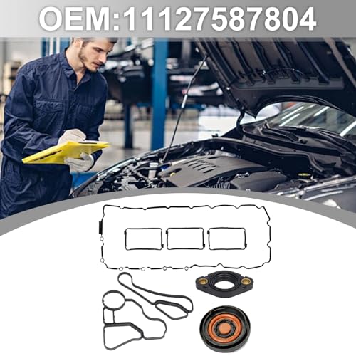 Image of 11127587804 Engine Valve Cover Gasket & Oil Filter Housing Gasket & Engine Valve Cover & Eccentric Shaft Actuator to Valve Cover Flange for BMW Replace# 11428637820 11428637821 11127570292 11377502022