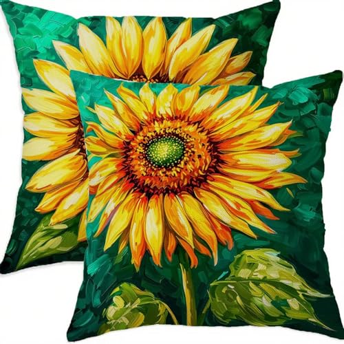 Housse coussin 70x70cm jaune en lin imperméable lot de 2 - 2