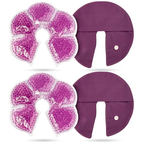 Pack 2 Compresas Frío/Calor para Lactancia + 2 Fundas – Gel no tóxico, PVC suave – Microondas o congelador – Alivio de congestión y conductos obstruidos – Ajuste universal