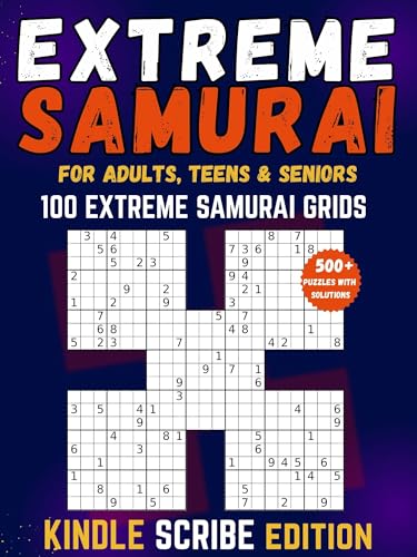 Extreme Samurai Sudoku for Adults, Seniors & Teens: 100 Challenging Puzzles plus 20 Extra Variants (Hyper, Jigsaw, Killer & Diagonal) – Large Print (Kindle ... Only) (Samurai Sudoku Collection Book 5)
