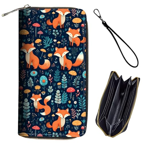 Bxgolkgd Womens Wallet, RFID Blocking Leather Wallet,Large Capacity Wallet Credit Card Holder PU Leather Ladies Clutch with Zipper Coin Pocket - Cute fox