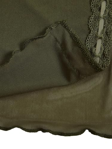 Image of Verdusa Women's Sheer Shrug Crop Top Long Sleeve Tie Front Lettuce Trim Mesh Open Cardigan Top Mesh Army Green X-Large