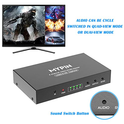 MYPIN USB3.0 HDMI Video Capture Card, 4-Channel 1080P@60fps HDMI Game Caputre for Multi-Channel Live Streaming with Loop Out for Xbox One/ PS4/ Wii U/Nintendo Switch