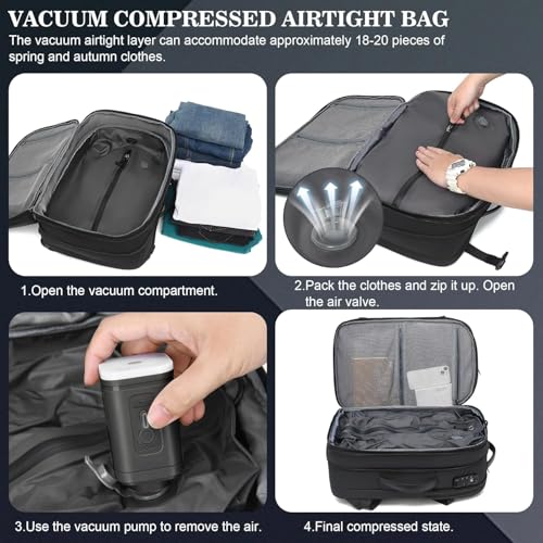 GDSAFS Vacuum Backpack, One Vacuum Seal Travel Backpack, Vacuum Compression Bags with 60L Expandable Large Capacity (Gray,With Air Pump)2