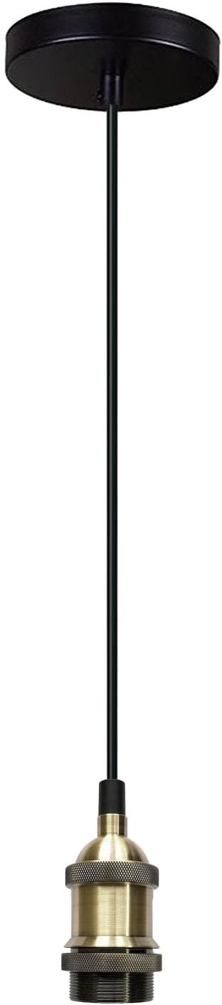 Yunte Vintage Pendant Light Bulb Lamp E27 Base Satin Brass Finish Copper Socket Cord Kit Retro Hanging Lantern Adjustable Ceiling Pendant (Brass)