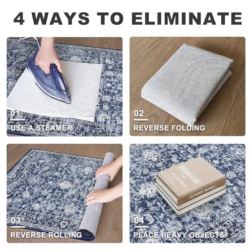 Image of KILOCOCO Small Area Rug 2x3 Entryway Rugs Printed Vintage Floral Machine Washable Rug Non-Slip Kitchen Rug Indoor Door Mat, Accent Throw Rugs for Doorway Hallway Bedroom Entrance, Blue