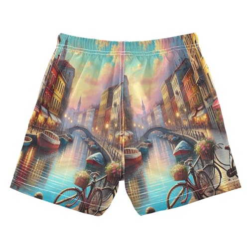 River Bridge Bike Boys Swim Trunks Quick Dry Toddler Swimsuit Boy Board Shorts Bathing Suits Swimwear XS Multi2