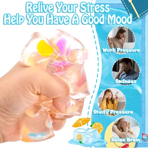 Image of 24 Pcs Ice Cube Squishy Toys with Greeting Cards,Stress Cube Squeeze Fidget Toys for Kids & Adults, Sensory Squishy Ball for Anxiety Relief,Party Favor, Classroom Prizes