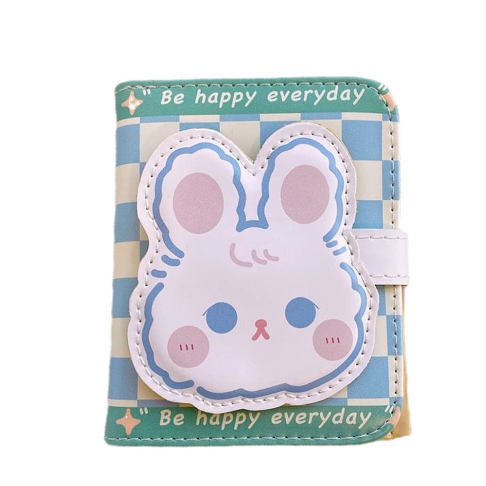 Cute Small Wallet for Girls Women Tri-folded Wallet Cash Pocket PU Leather Bunny Bear Print Card Holder Coin Purse with ID Window (ABunny)