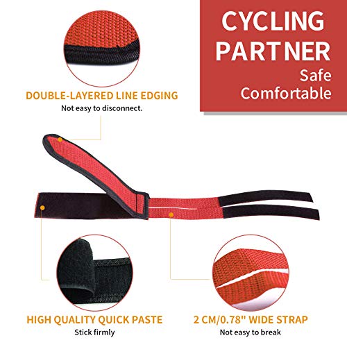 Qeedy Bike Pedal Straps Pedal 2 Pieces Universal Bicycle Feet Strap Pedal Straps Toe Clips Straps Tape for Fixed Gear Bike (Red)