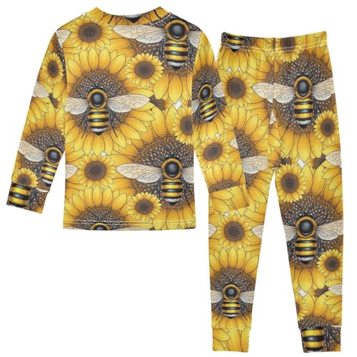 Pajama Sets Long Sleeve Bee Sunflower Pattern Soft Comfy Sleepwear 2 Piece PJS 3-8T3