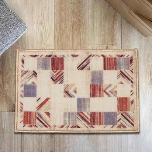 Image of HUES & SHADES Coir Door Mat for Outdoor Entrance - [37 x 57 cm] | Natural Coconut Fiber Brush Mat for Shoes Cleaning, Heavy Duty Non-Slip Doormat for Porch, Patio, Entryway (Terracotta Patchwork)