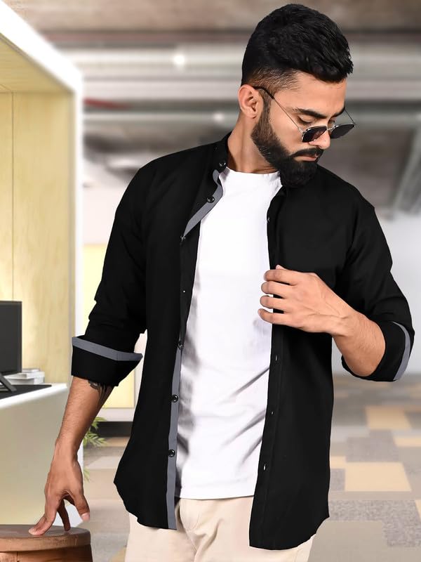Image of Pinkmint Combo Shirt for Men Cotton Spraed Collar Long Sleeve Formal Shirt (Pack of 2)