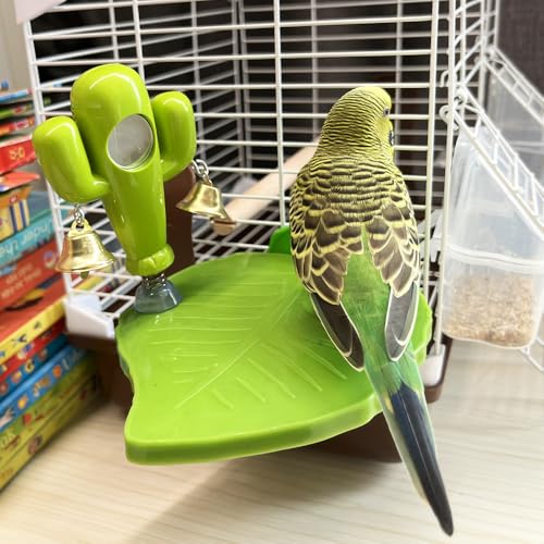 Image of Bird Training Platform, Entertainment Stand with Mirror Bell, Bird Love Green Color Puzzle Toys,Parrot Exercise Playground for Peony Parrot,Cockatiel, Budgerigar,Lovebird, Parakeet