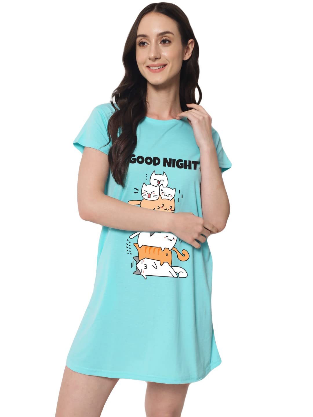 Fflirtygo Women’s Printed Knee Length Cotton Nighty | Short Sleeve Nighty | Short Nightdress | Long T-Shirt | Regular Fit ... - Review, Price and Buying Guide