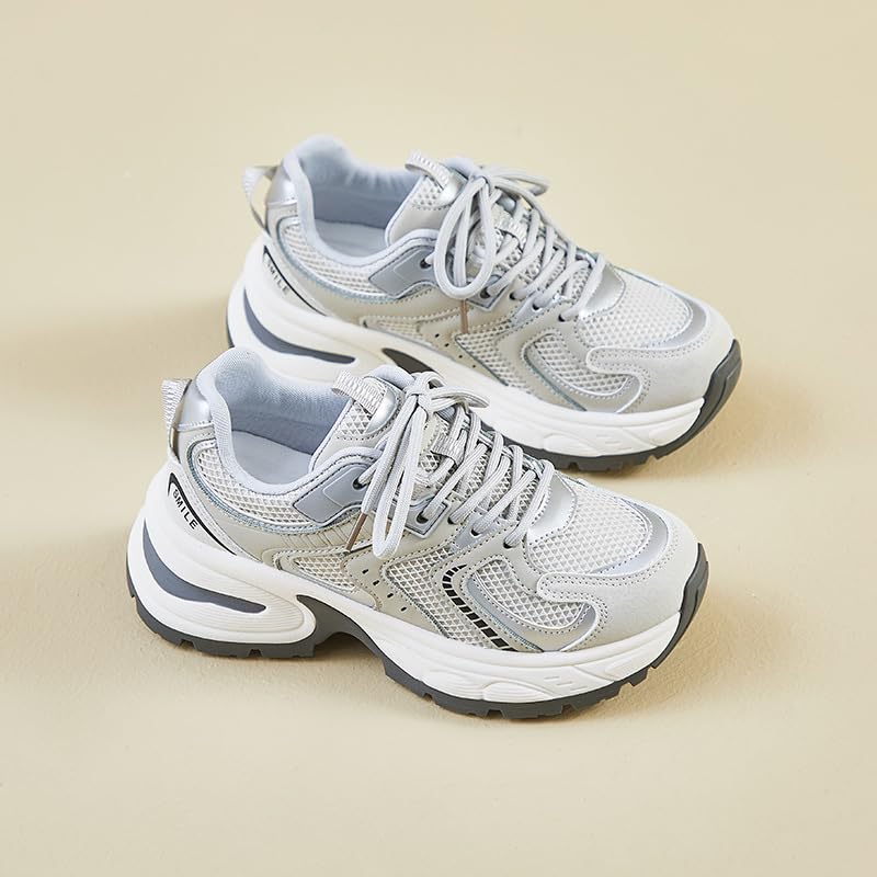 Women's Fashionable Lace Up Platform Sneakers, Casual Comfortable Breathable Sports Running Shoes, Workout Sneakers, All-Match Round Toe Chunky for Daily Wear, Trending Athletic3