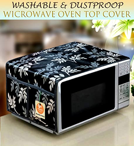 Image of KANUSHI Industries Microwave /Oven Top Cover with 4 Utility Pockets (VAR1-MICRO-BLACK-SMALL-LEVS-01)