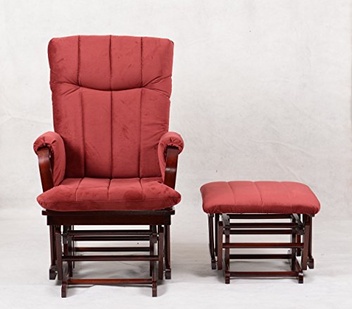 Artiva USA AF20203-MRS Home Deluxe Marsala Super Soft Microfiber Cushion Cherry Wood Glider Chair and Ottoman Set, Red - Thumbnail 3
