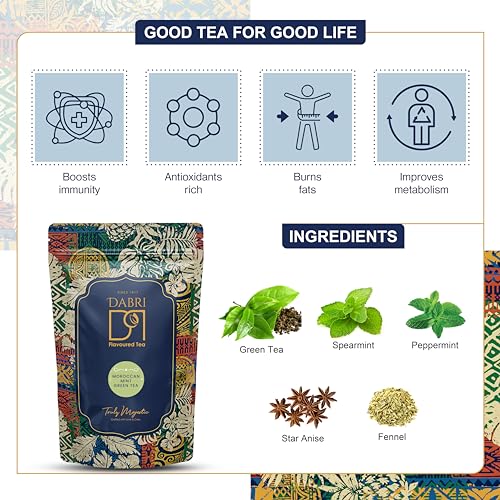 Image of Dabri Moroccan Mint Green Tea 100gm Pouch | Premium Loose Leaves with Natural Taste | Rich in Antioxidants | Supports Weight Management & Helps Maintain Healthy Blood Pressure