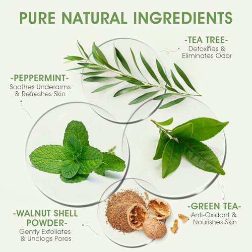 Armpit Detox Scrub with Tea Tree, Mint & Walnut Shell Powder, Underarm Scrub for Removing Odor & Exfoliating, Dark Armpit Remover, Natural Unisex Body Deodorant for Full Body Care 8.11 Oz