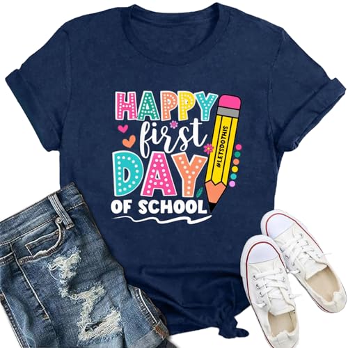 Womens First Day of School Shirt Teacher Life Short Sleeve T-Shirt Back to School Tee