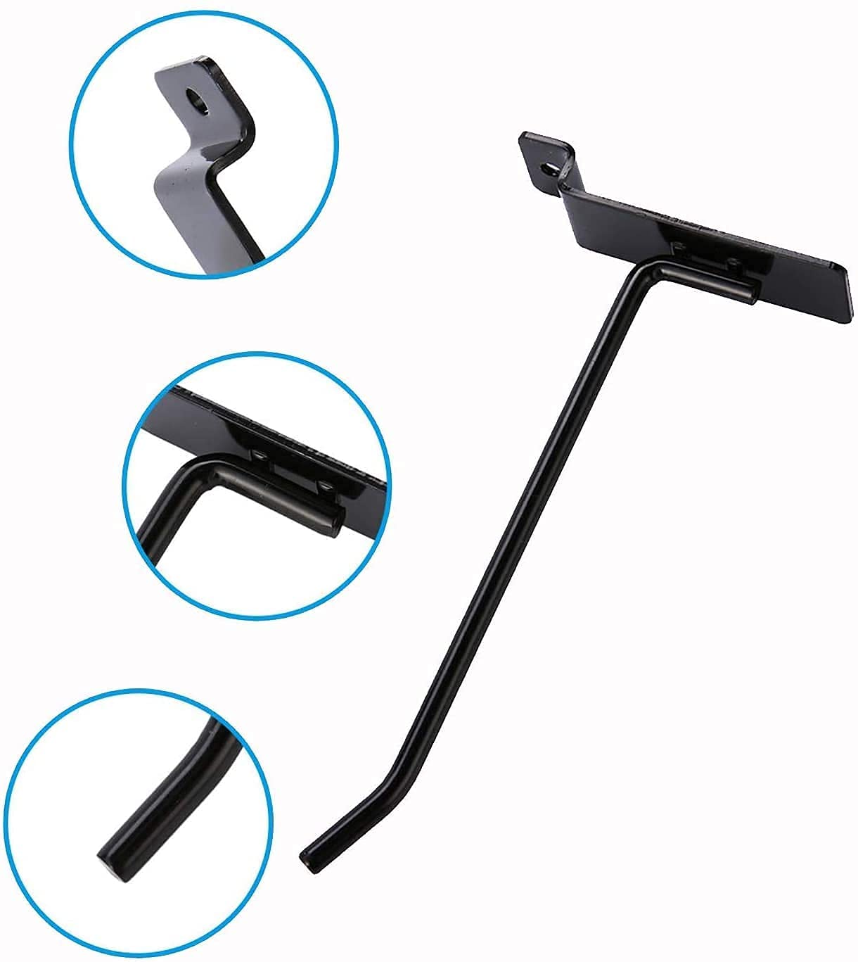 KINGDOM SOLUTIONS I 50 czarnych metalowych haczyków Slatwall (25 po 10 cm i 15 cm) do komercyjnego handlu detalicznego i wystawowego, haczyki do slatwall i wieszaki, czarne haczyki do slatwall akcesoria, czarne haczyki do tablic