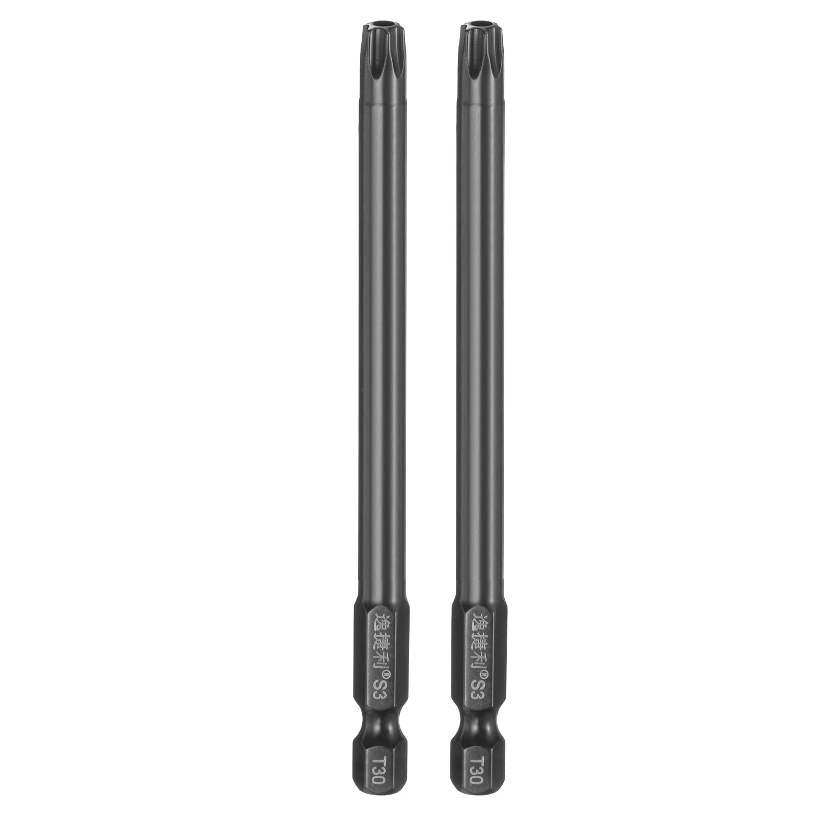 sourcing map 2pcs T30 Security Torx Head Screwdriver Bit 1/4" Hex Shank 4" (100mm) Long Magnetic Tamper Proof 6 Point Star Screw Driver Drill Bit S3 Steel Mirror Polished Power Tool with Hole